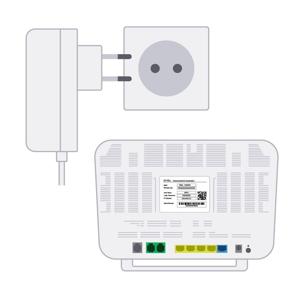 Zyxel T-54 modem en stopcontact