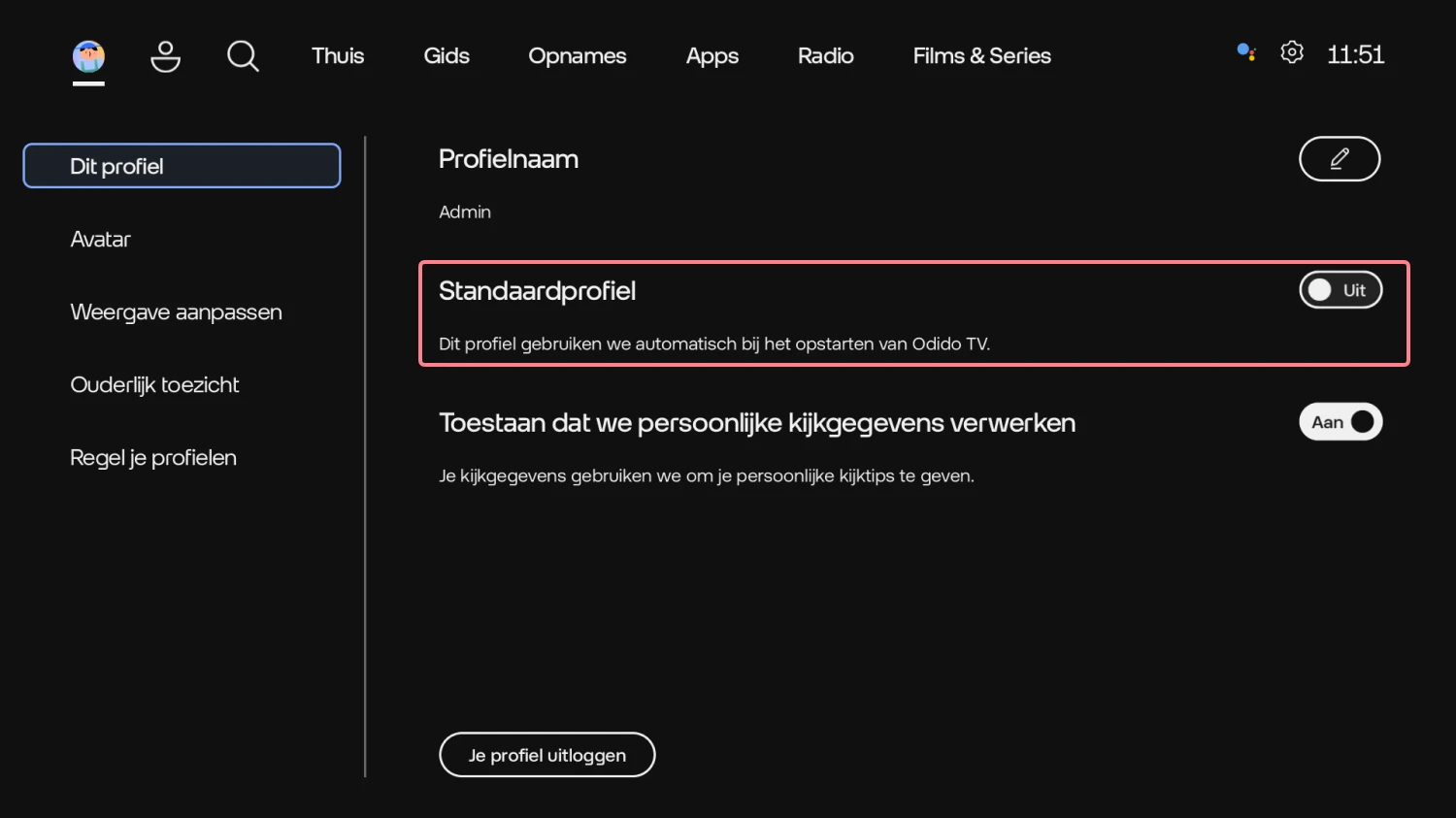 Standaardprofiel-instellen